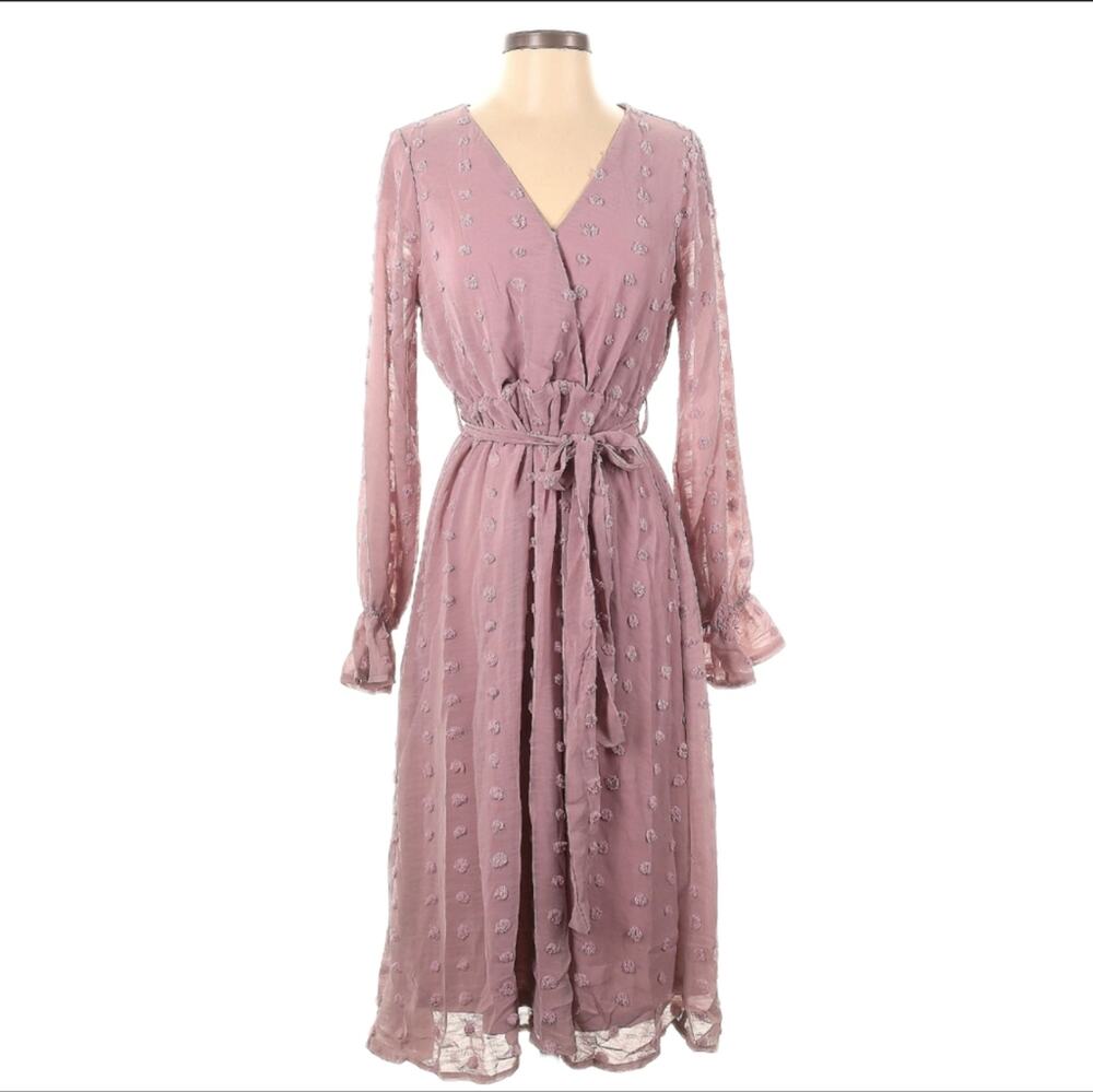 Baltic Born Paisley Blush Swiss Dot Romantic Fall Wedding Guest Belted Dress
